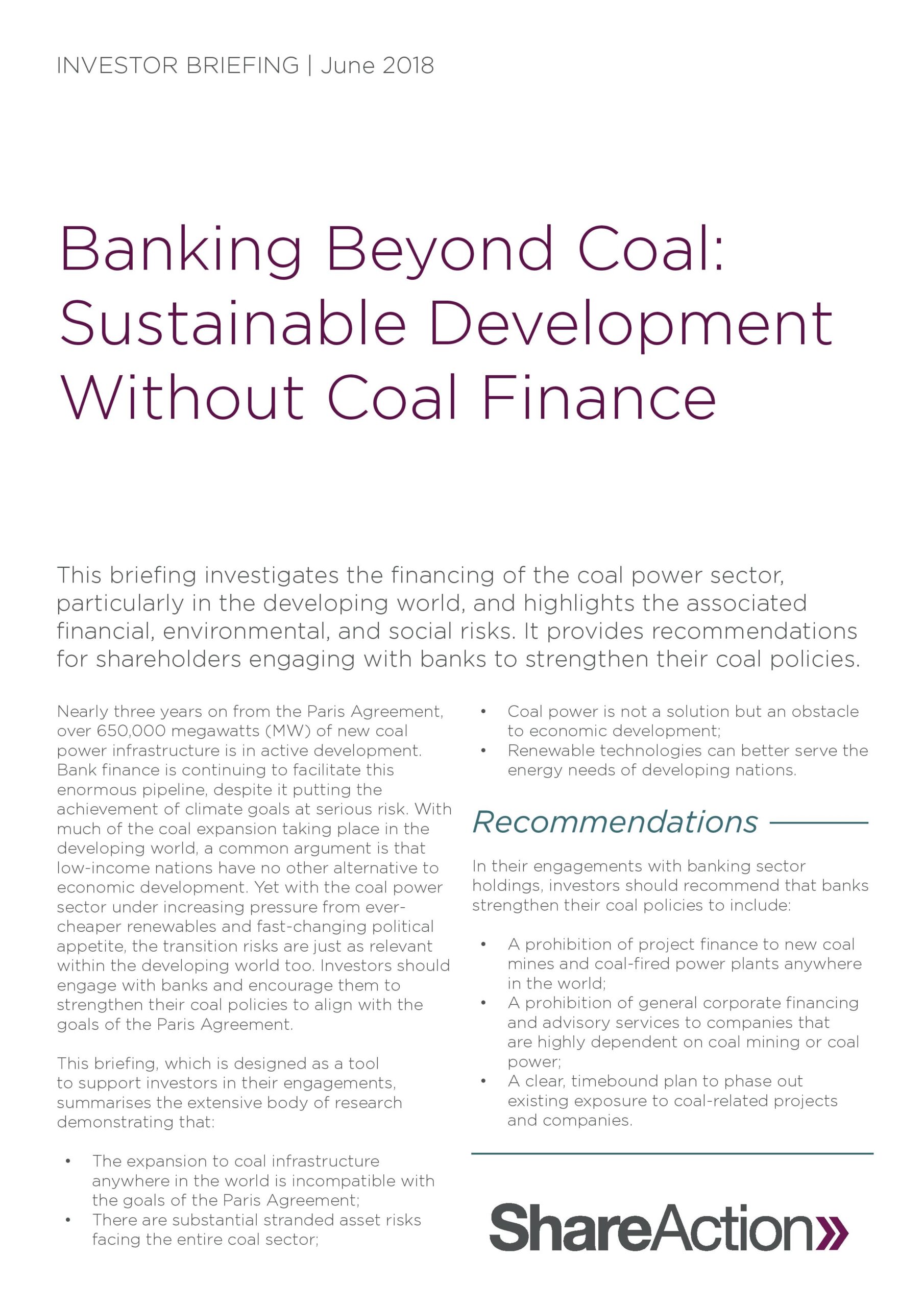 Banking beyond coal: Sustainable development without coal finance
