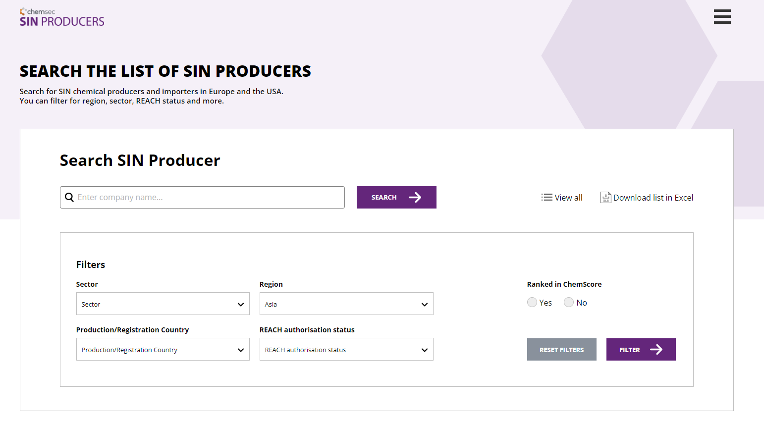 Chemsec's Sin Producers