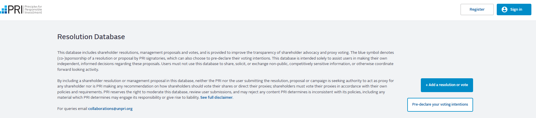 PRI's resolution database