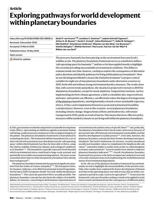 Exploring pathways for world development within planetary boundaries
