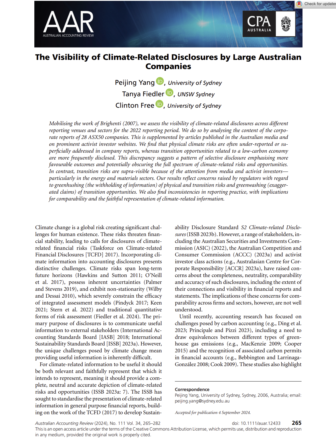The visibility of climate-related disclosures by large Australian companies