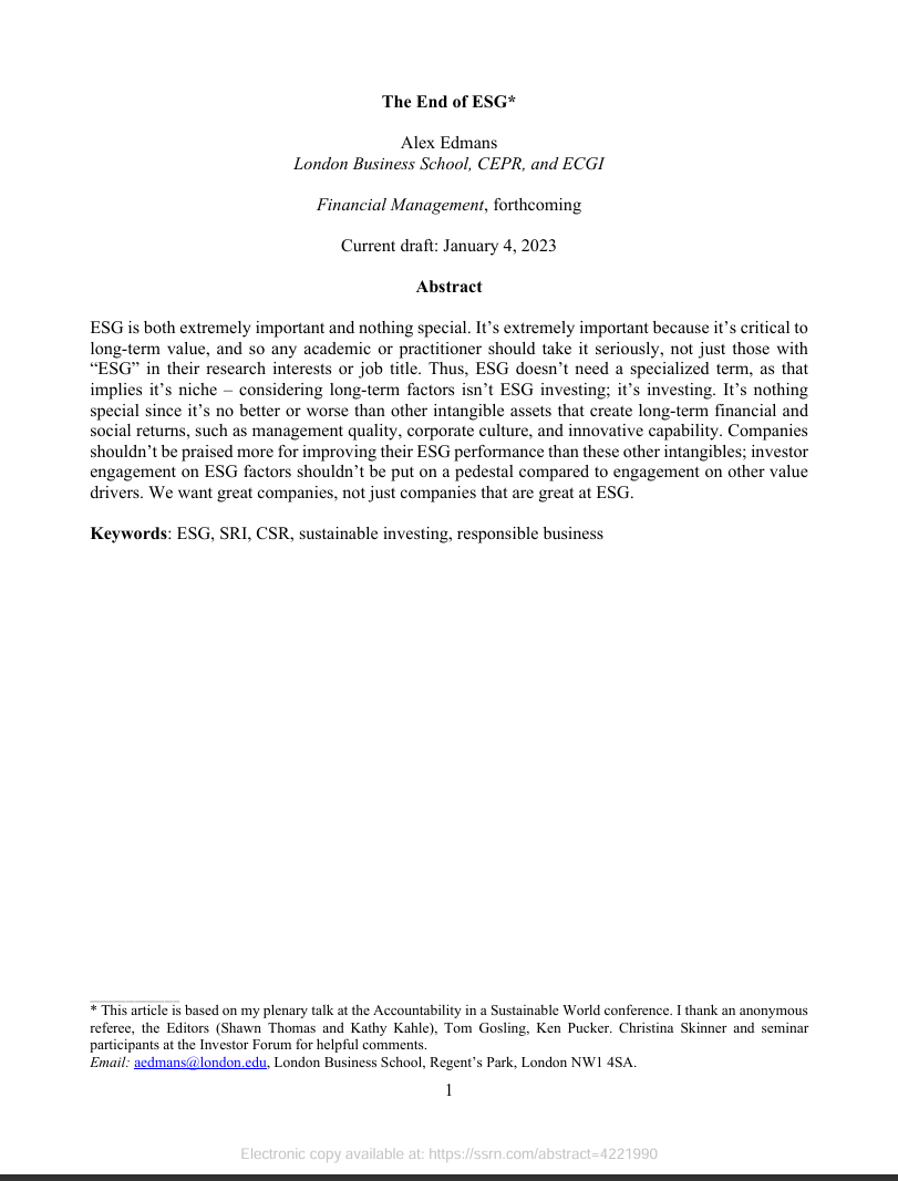 The end of ESG: Financial management, forthcoming