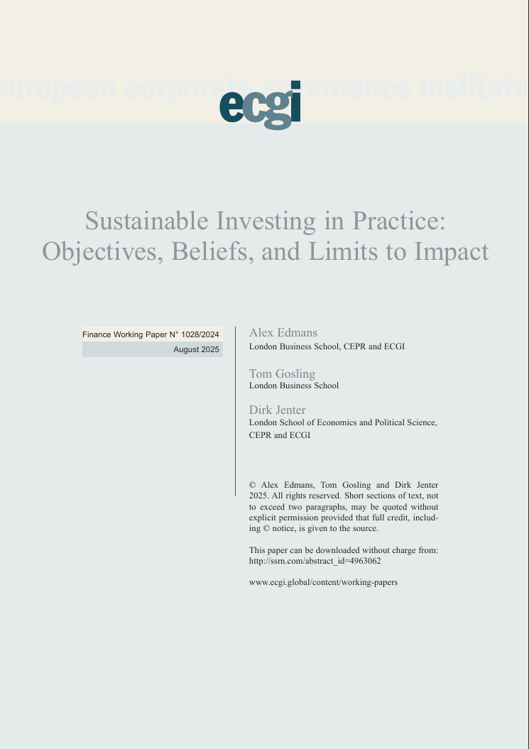 Sustainable investing in practice: Objectives, beliefs, and limits to impact