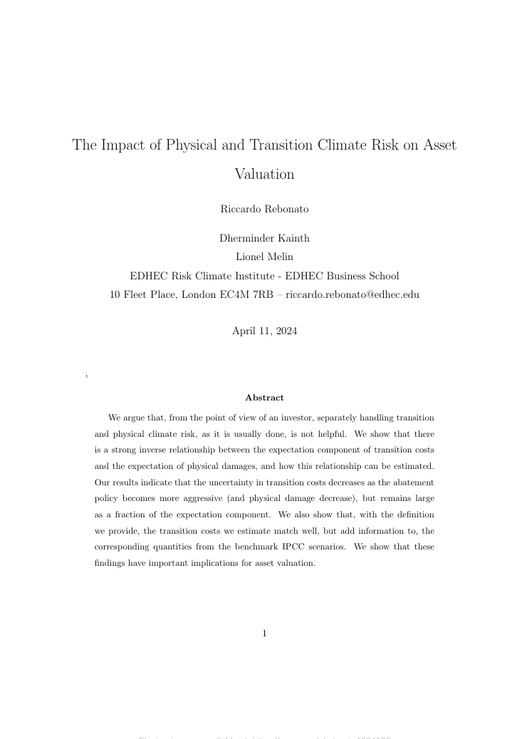 The impact of physical and transition climate risk on asset valuation