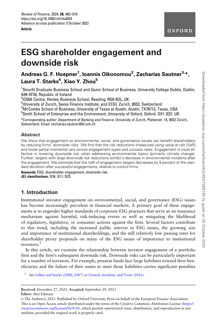 ESG shareholder engagement and downside risk