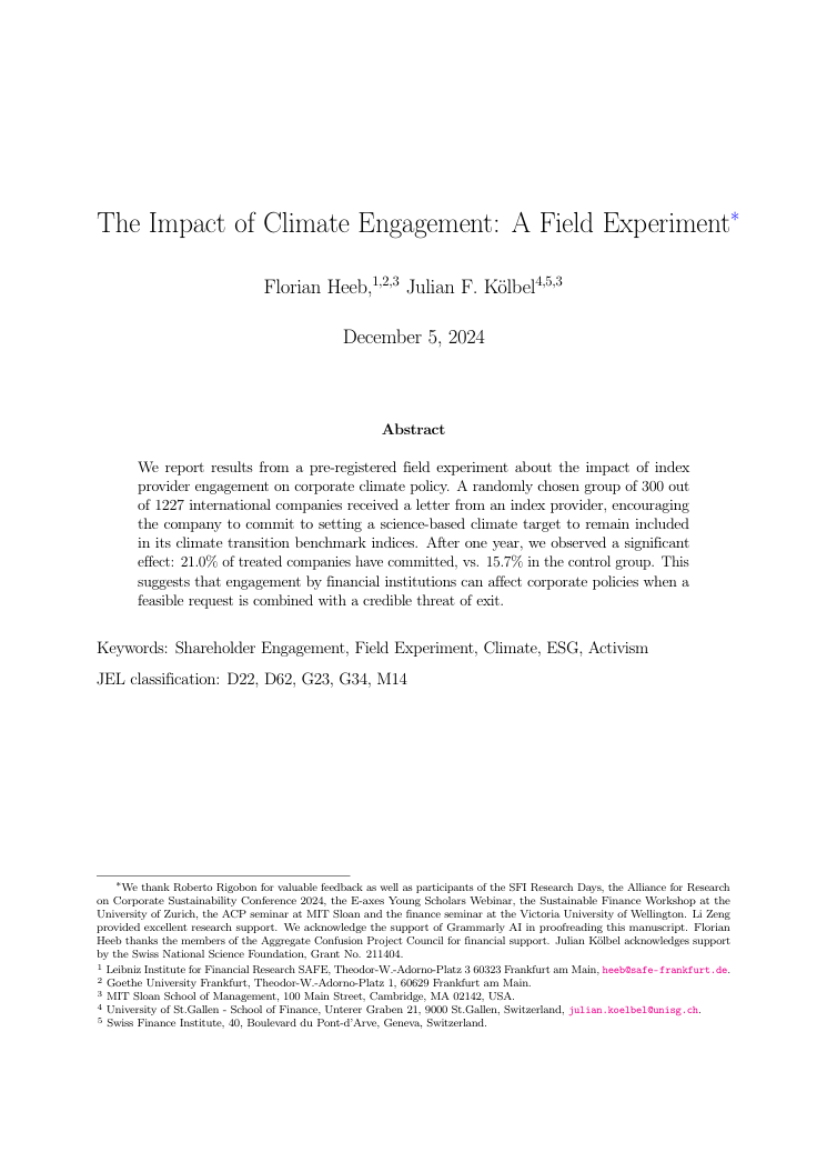 The impact of climate engagement: A field experiment