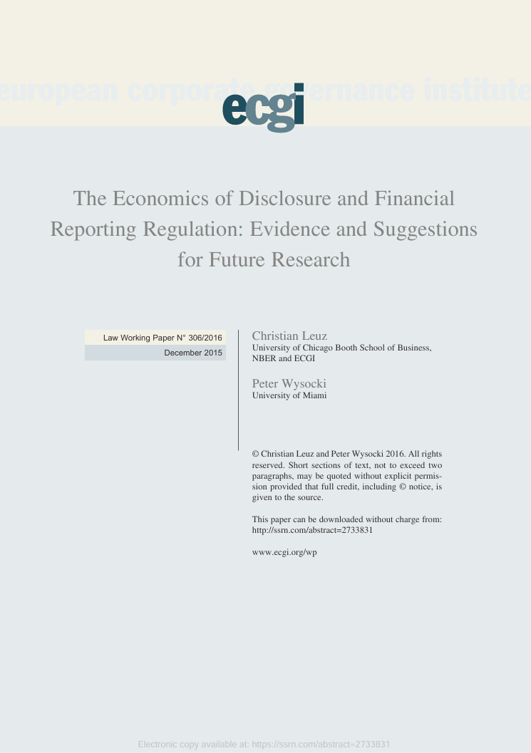 The economics of disclosure and financial reporting regulation: Evidence and suggestions for future research