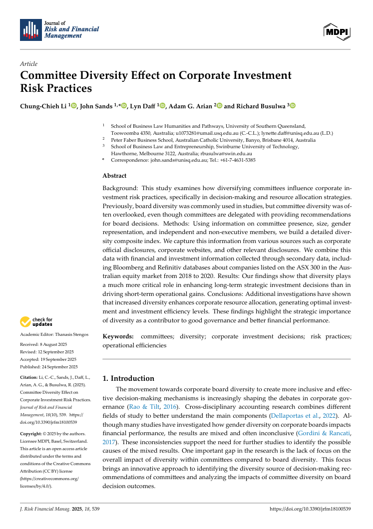 Committee diversity effect on corporate investment risk practices