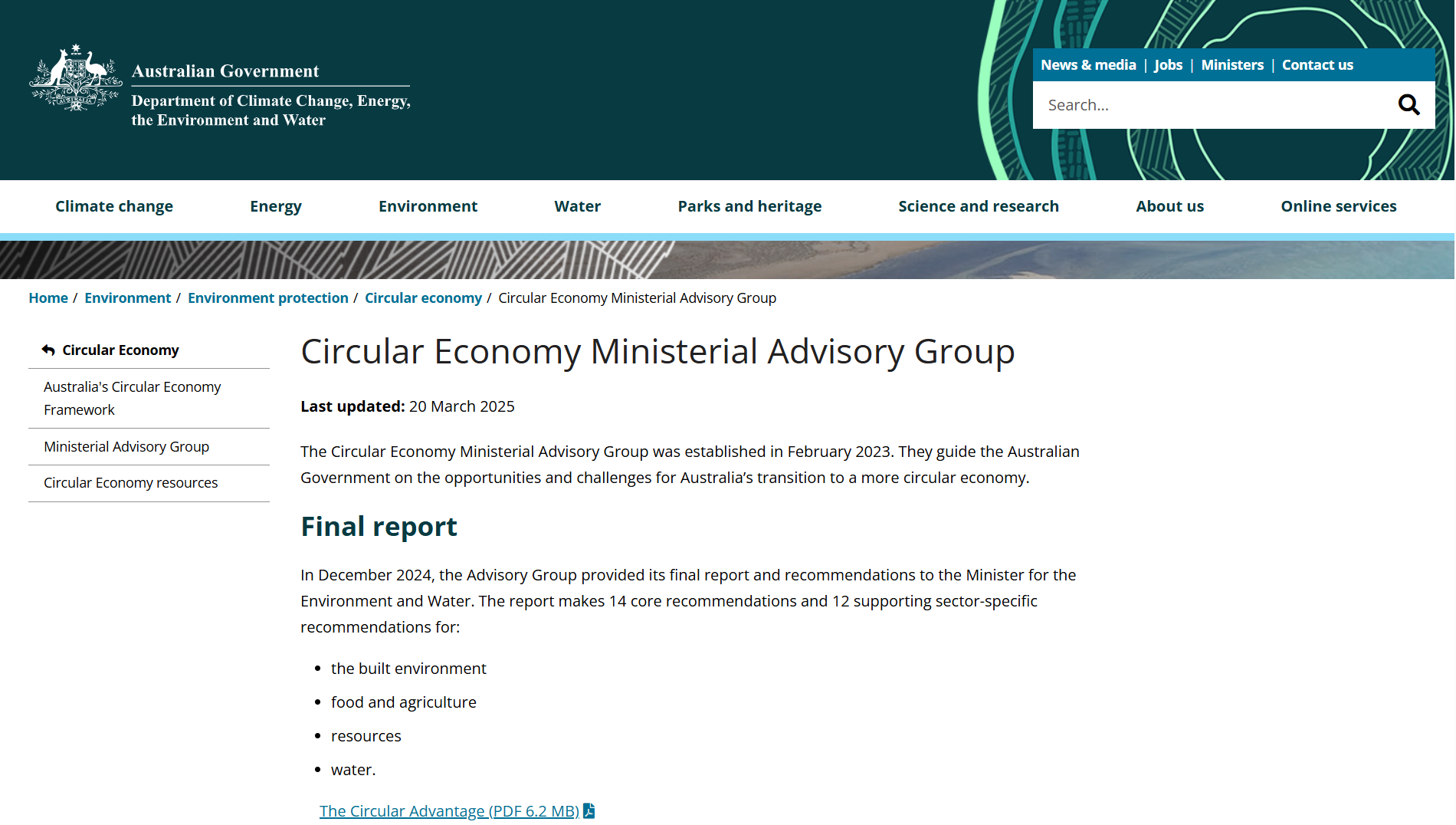 Circular Economy Ministerial Advisory Group (CEMAG)