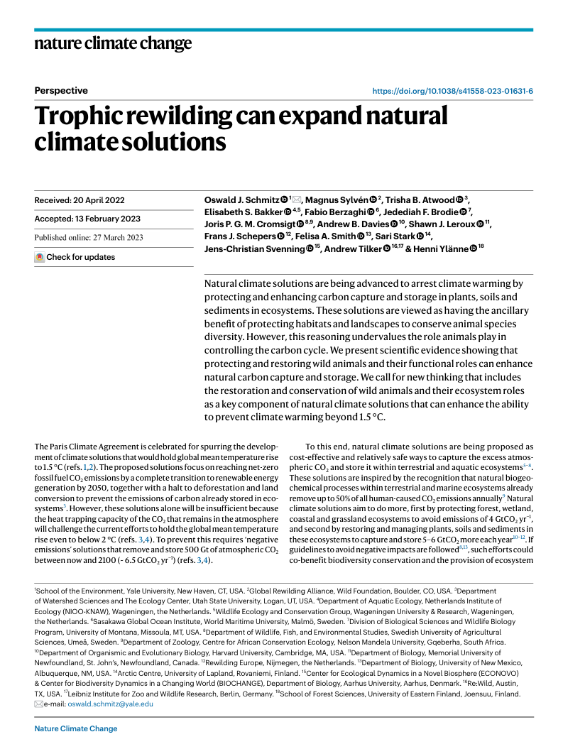 Trophic rewilding can expand natural climate solutions