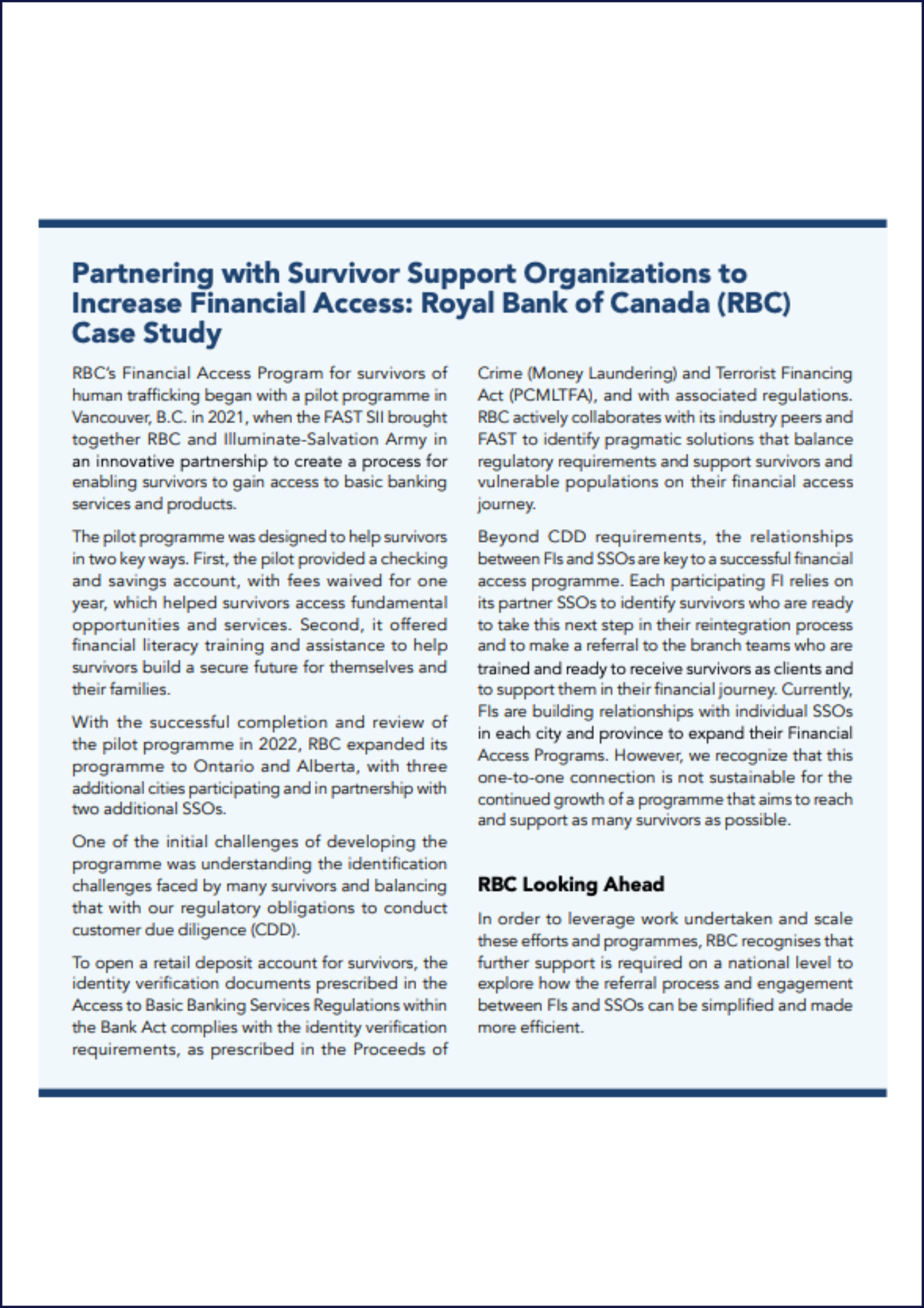 Royal Bank of Canada (RBC): Partnering with survivor support organisations to increase financial access