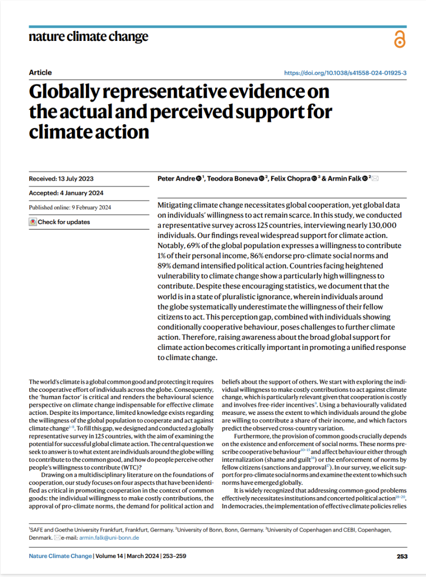 Globally representative evidence on the actual and perceived support for climate action
