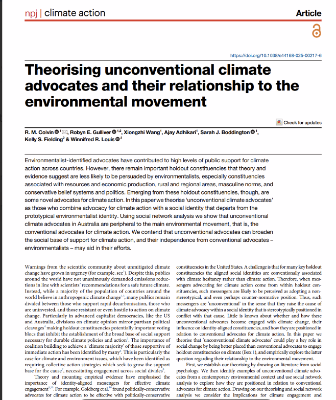 Theorising unconventional climate advocates and their relationship to the environmental movement