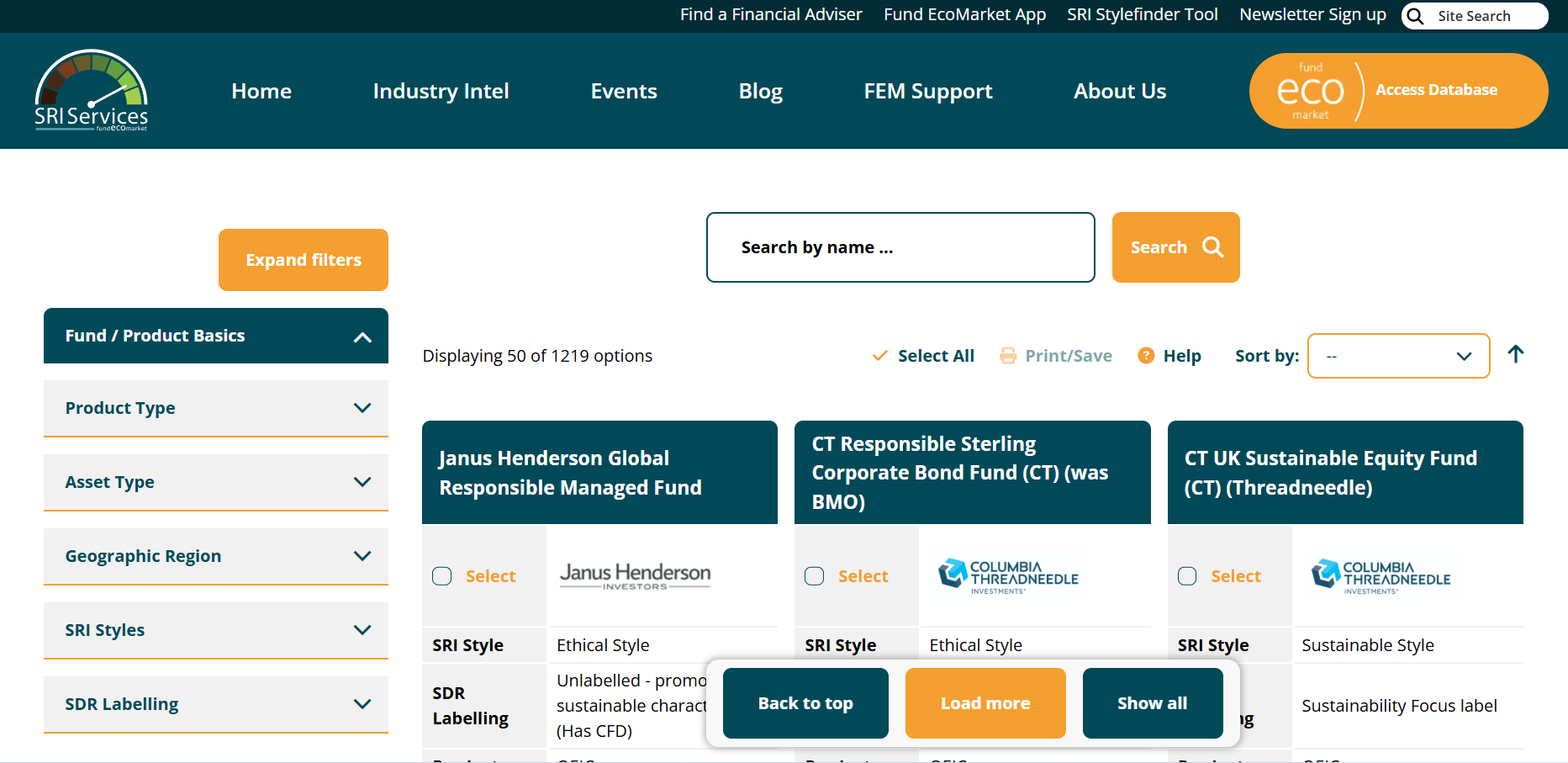 Fund EcoMarket database tool