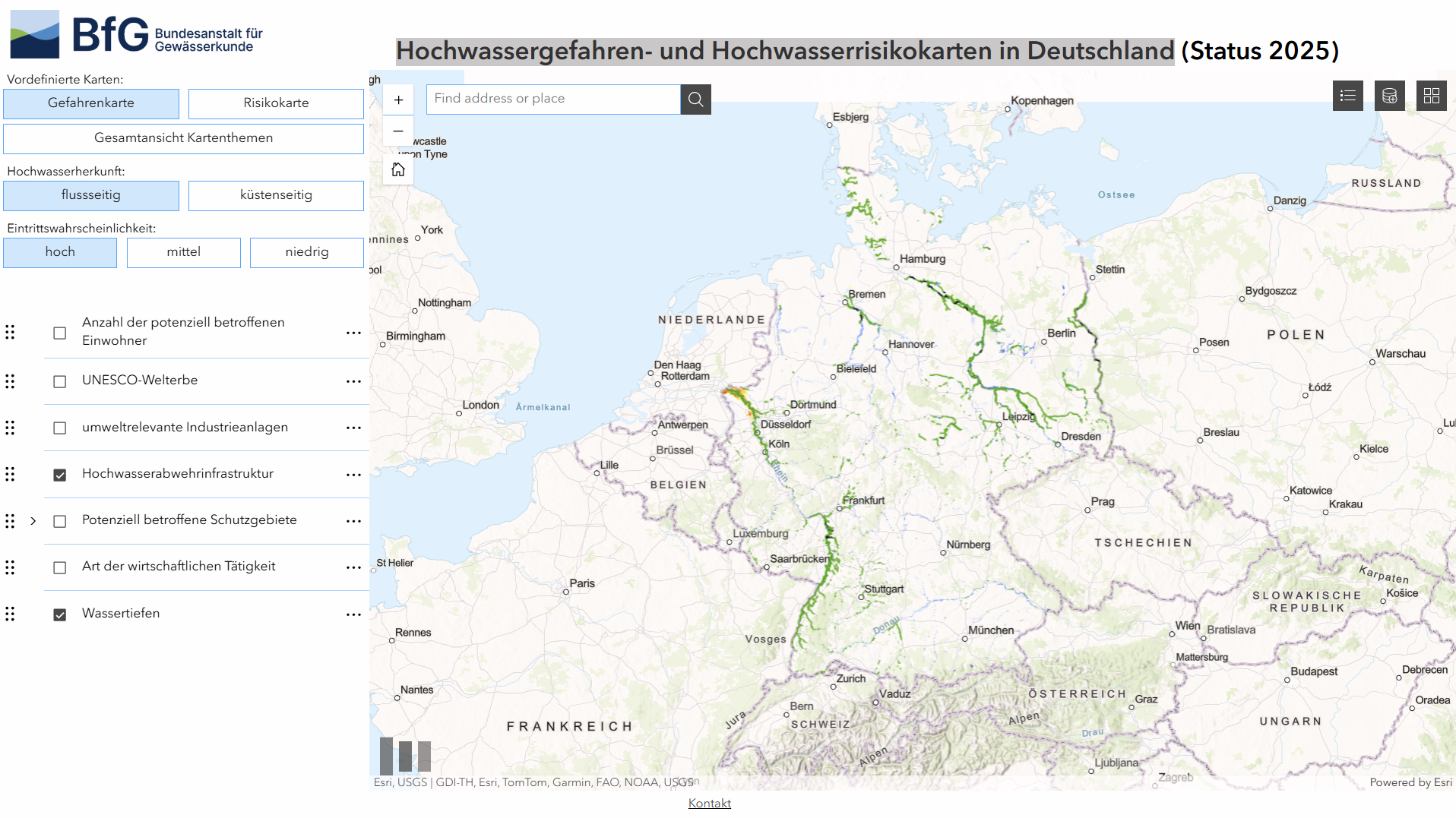Flood hazard and flood risk maps in Germany (Hochwassergefahren- und Hochwasserrisikokarten in Deutschland)