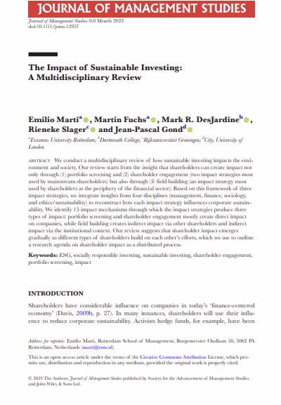 The impact of sustainable investing: A multidisciplinary review