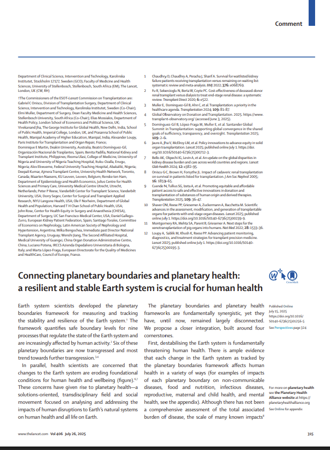 Connecting planetary boundaries and planetary health: A resilient and stable earth system is crucial for human health