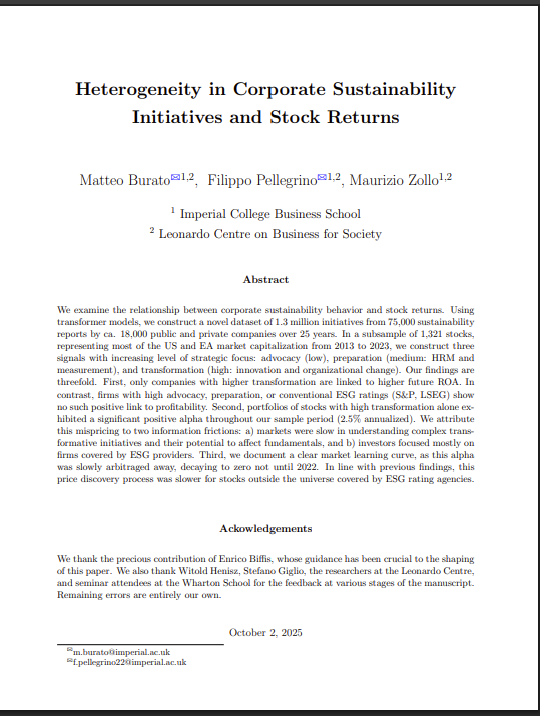 Heterogeneity in corporate sustainability initiatives and  stock returns