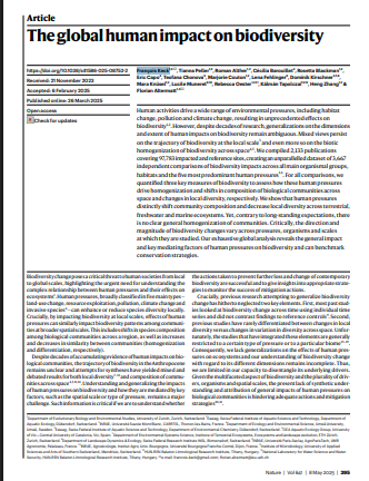 The global human impact on biodiversity
