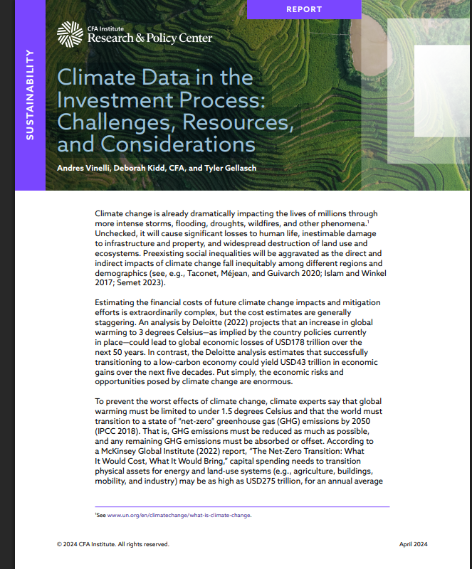 Climate data in the investment process: Challenges, resources, and considerations