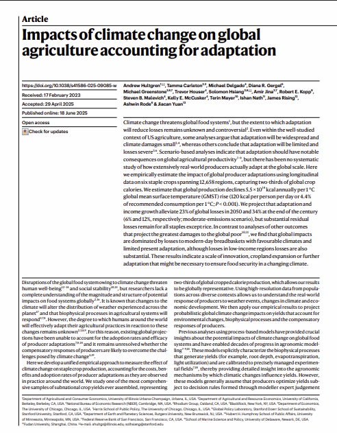 Impacts of climate change on global agriculture accounting for adaptation