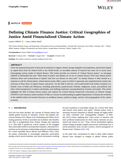 Defining climate finance justice: Critical geographies of justice amid financialized climate action