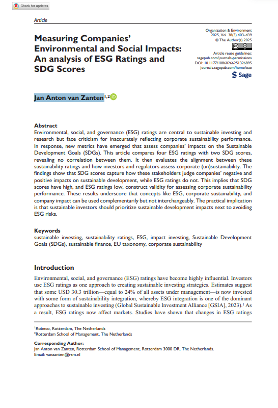 Measuring companies’ environmental and social impacts: An analysis of ESG ratings and SDG scores
