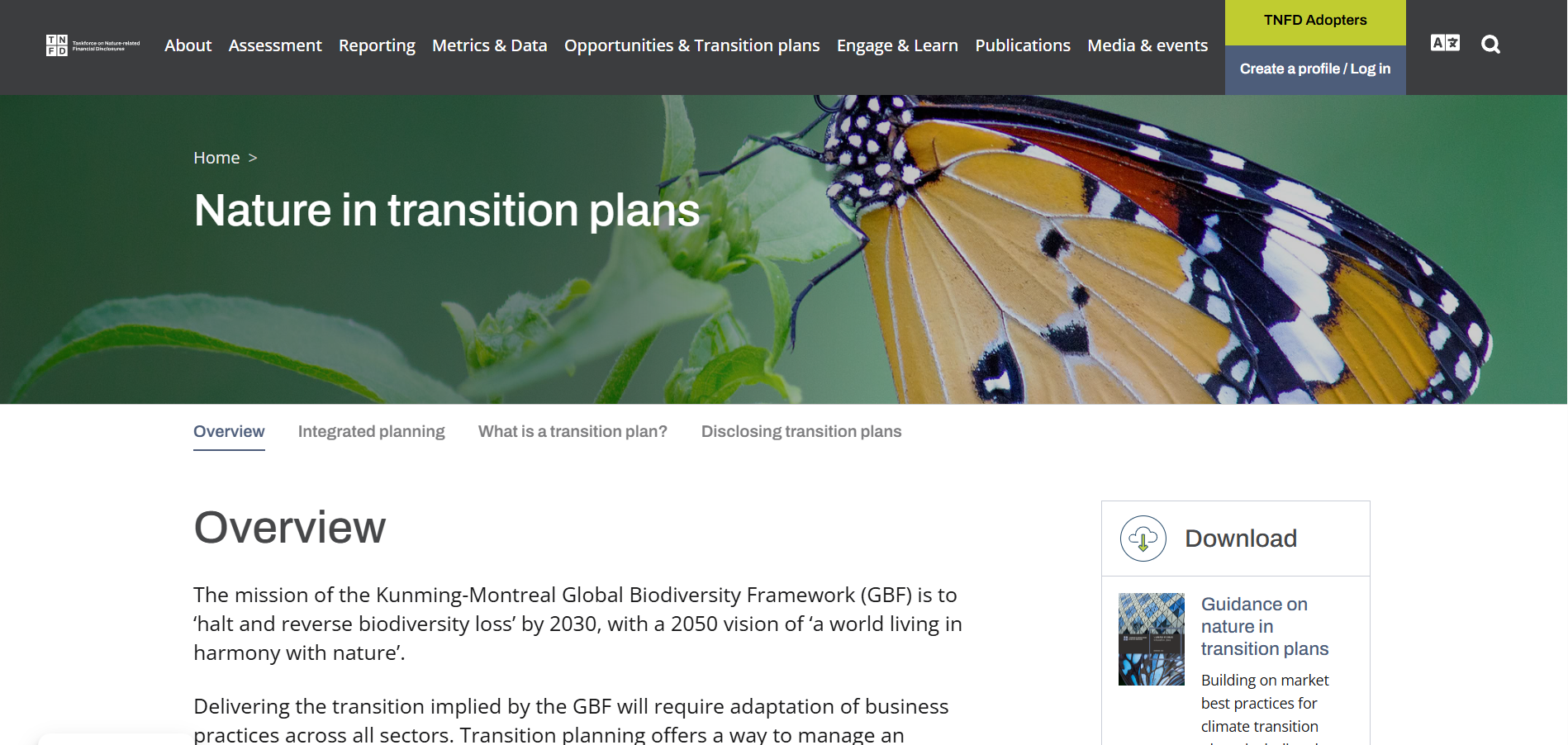 TNFD: Nature Transition Plans