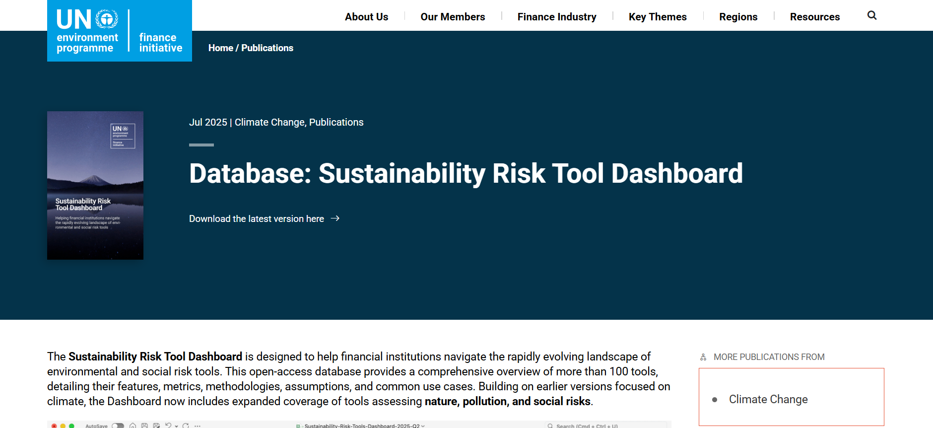 UNEP FI Sustainability Risk Tool Dashboard