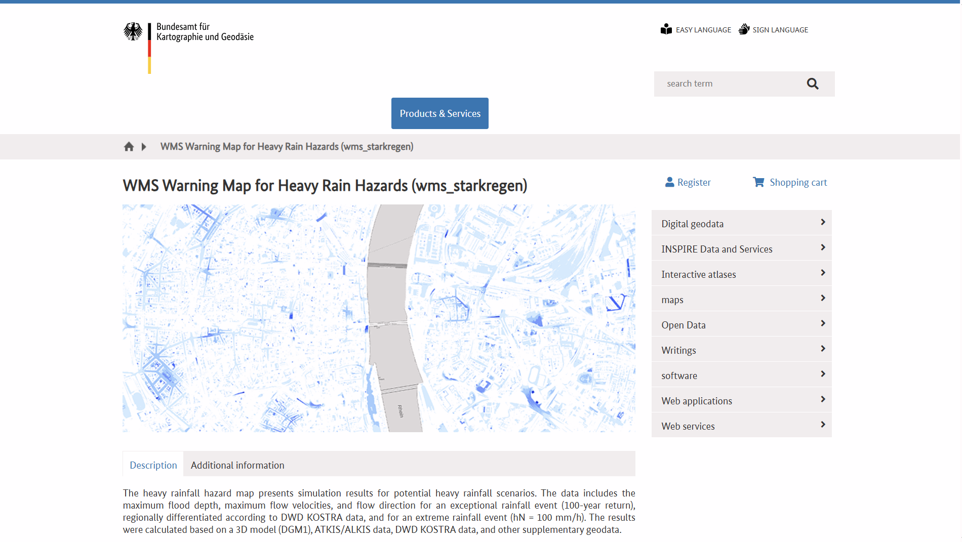 WMS Warning Map for Heavy Rain Hazards (WMS Hinweiskarte Starkregengefahren)