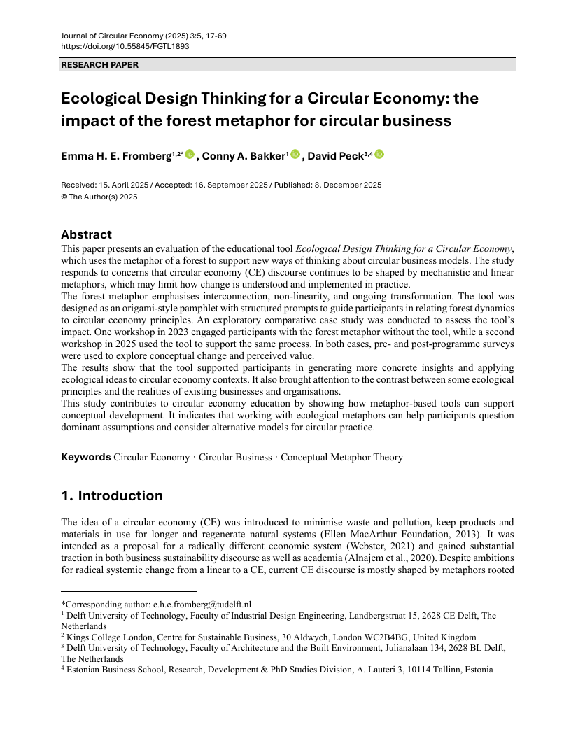 Ecological design thinking for a circular economy: The impact of the forest metaphor for circular business