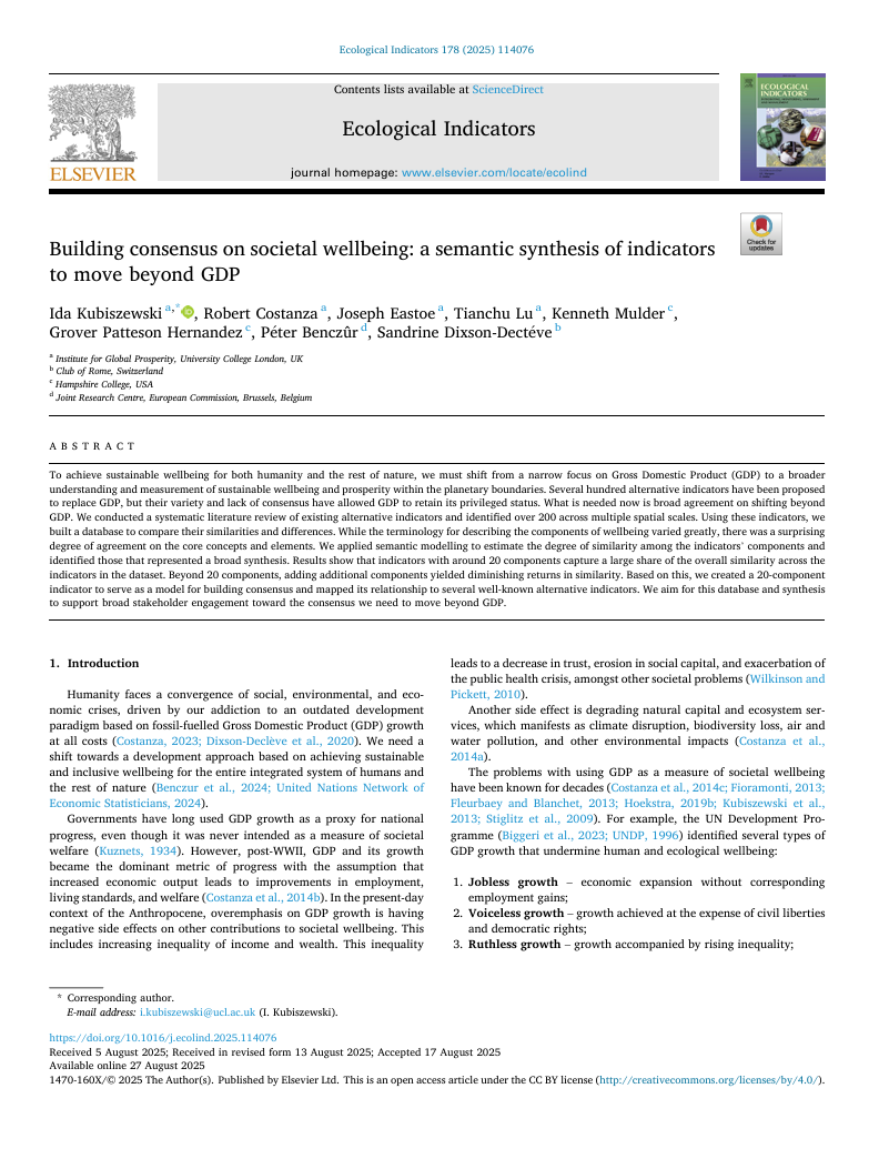 Building consensus on societal wellbeing: A semantic synthesis of indicators to move beyond GDP