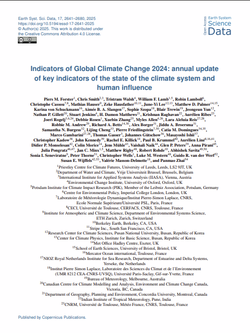 Indicators of global climate change 2024: Annual update of key indicators of the state of the climate system and human influence series