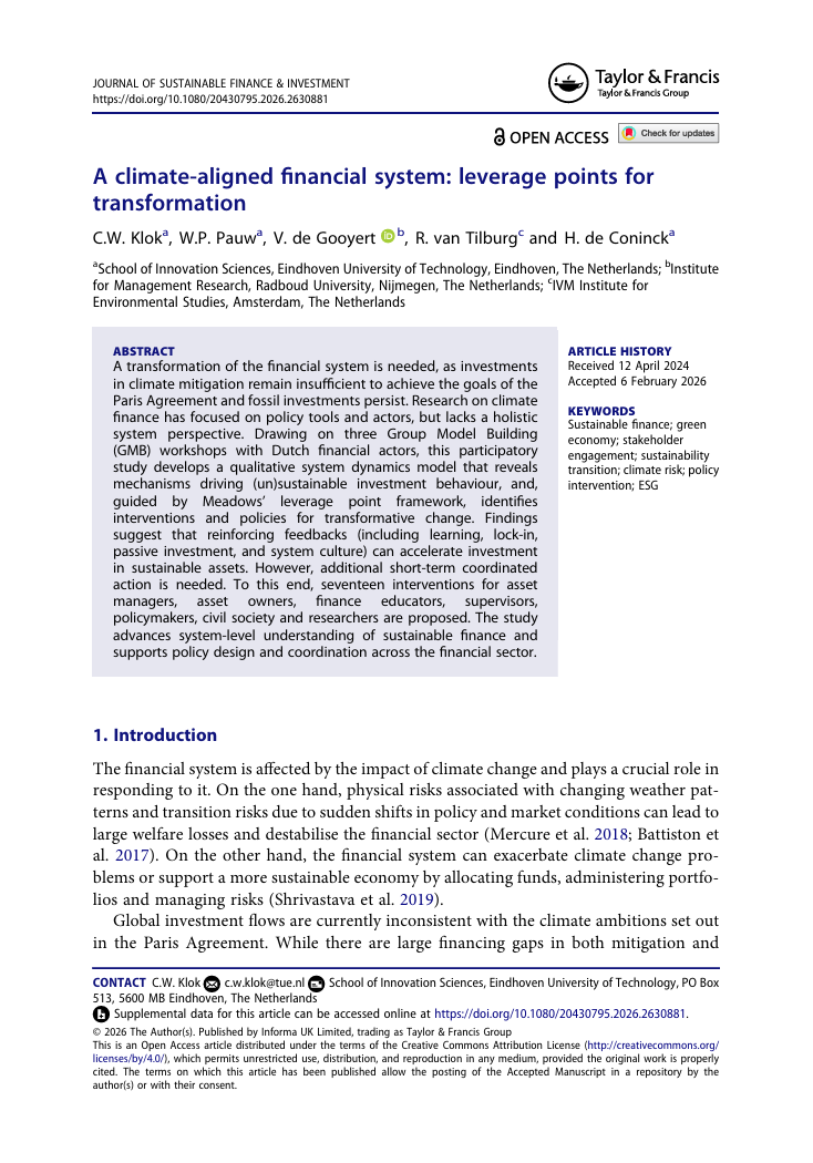 A climate-aligned financial system: Leverage points for transformation