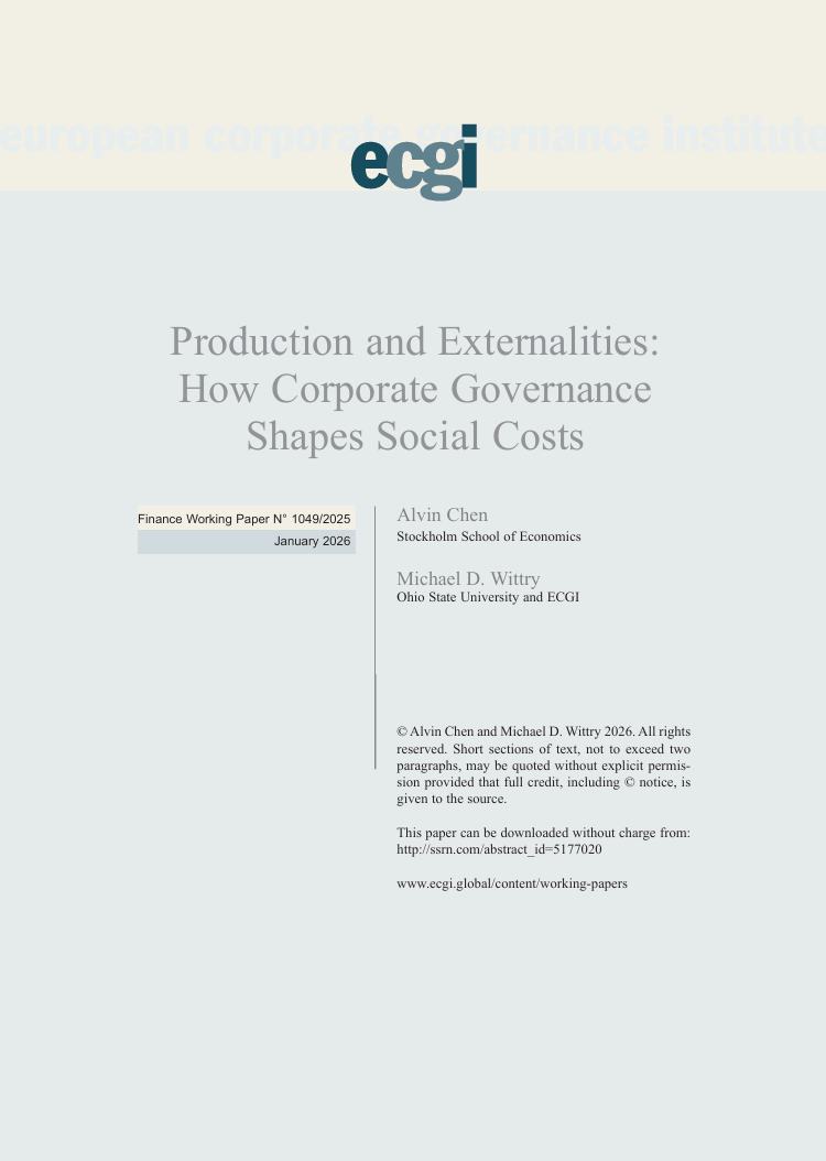 Production and externalities: How corporate governance shapes social costs