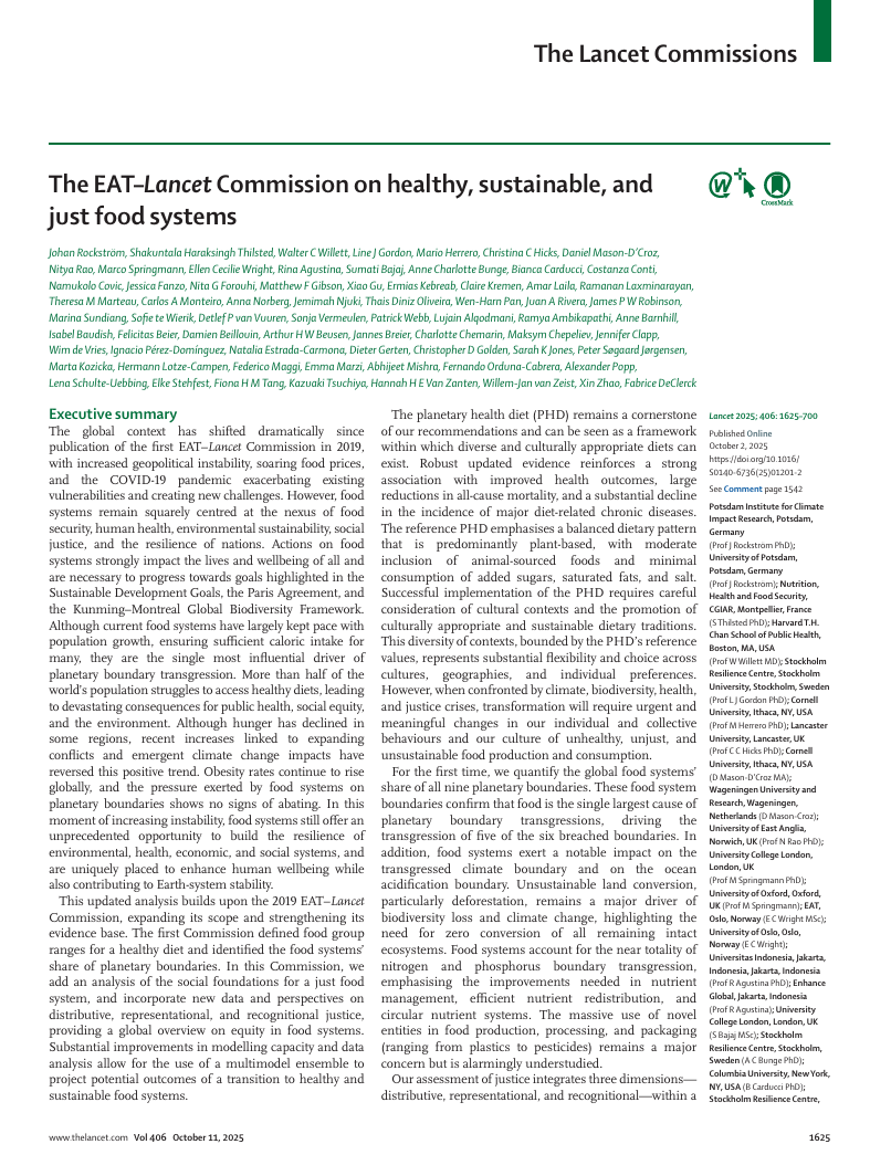 The EAT-Lancet Commission on healthy, sustainable, and just food systems