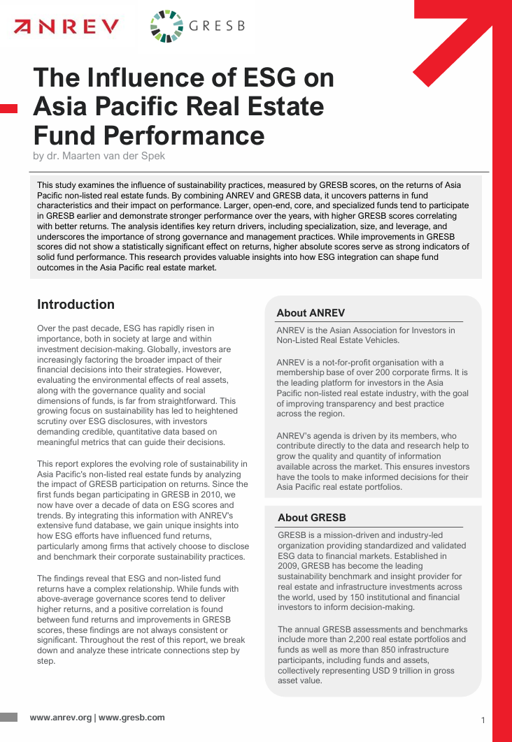The influence of ESG on Asia Pacific real estate fund performance