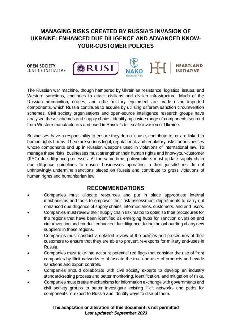 Managing risks created by Russia's invasion of Ukraine: Enhanced due diligence and advanced know your-customer policies