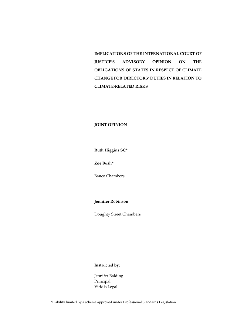 Implications of the International Court of Justice’s Advisory Opinion on Climate Change for directors’ duties in relation to climate-related risks