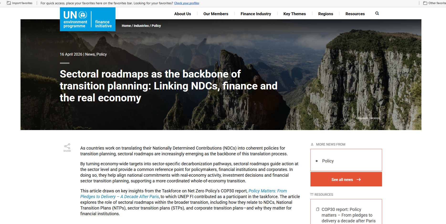 Sectoral roadmaps as the backbone of transition planning: Linking NDCs, finance and the real economy