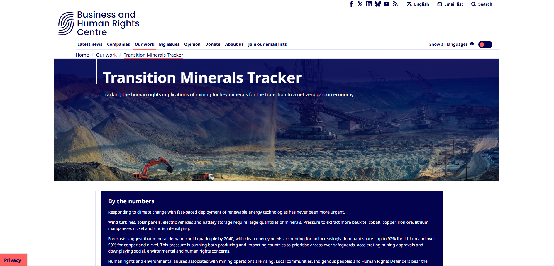 Transitions Mineral Tracker