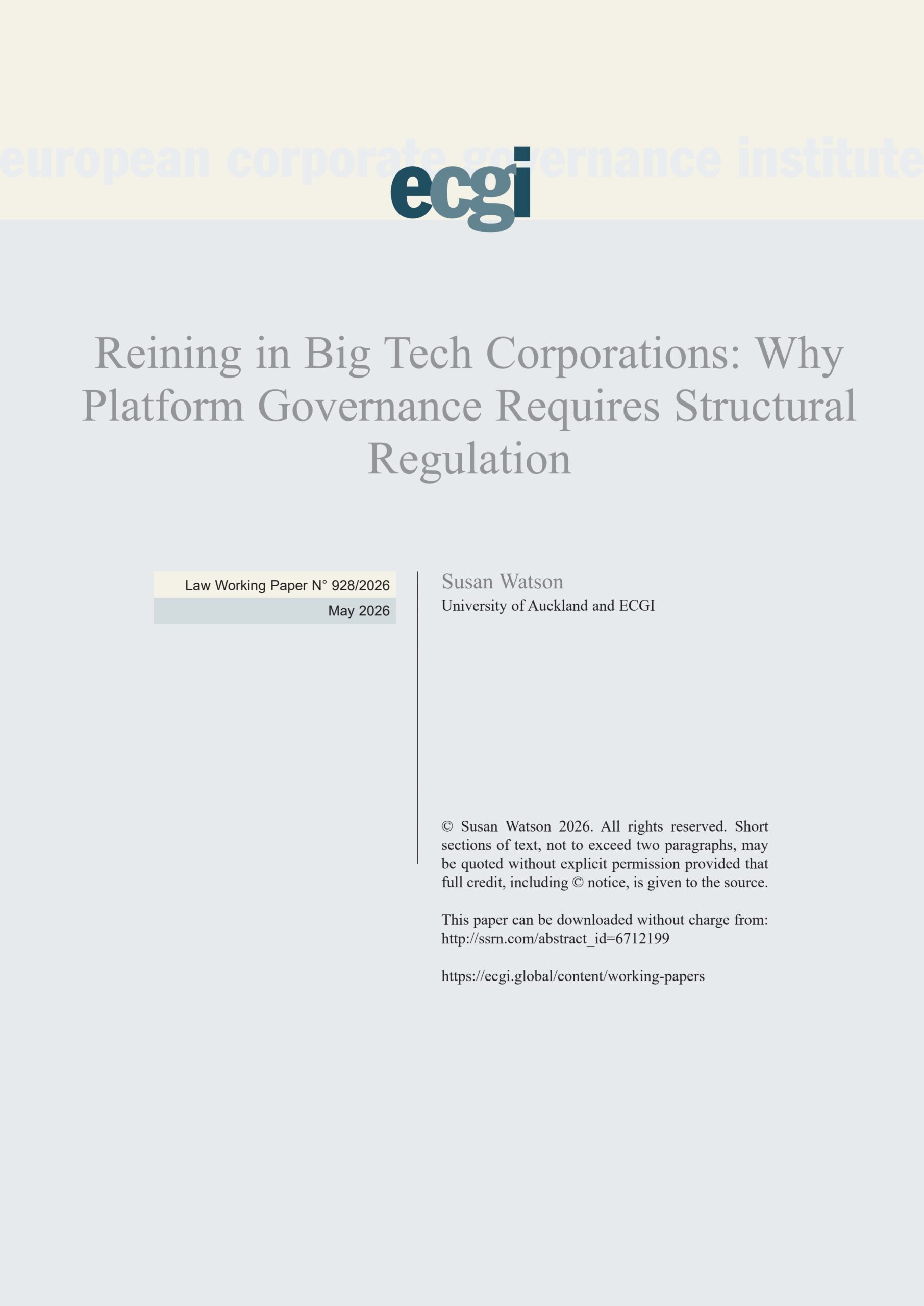 Reining in big tech corporations: Why platform governance requires structural regulation