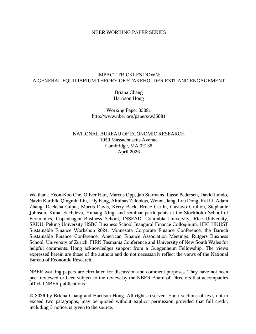 Impact trickles down: A general equilibrium theory of stakeholder exit and engagement
