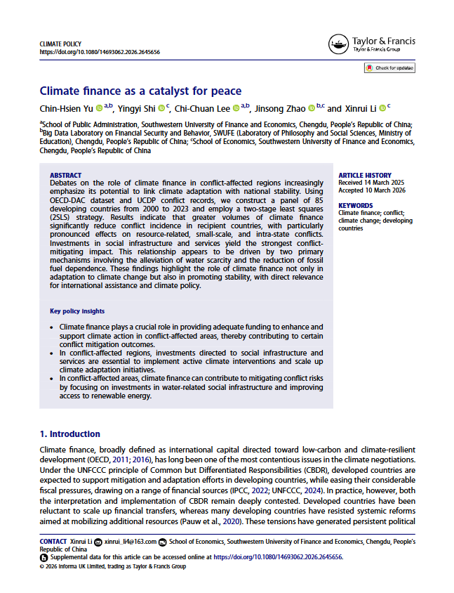 Climate finance as a catalyst for peace