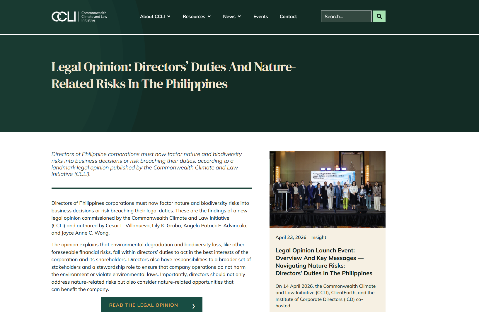 Legal opinion: Director’s duties and nature-related risks in the Philippines