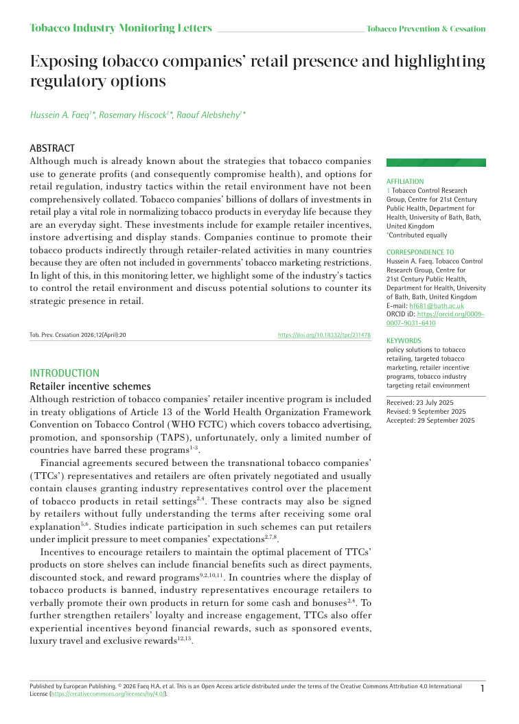 Exposing tobacco companies’ retail presence and highlighting regulatory options