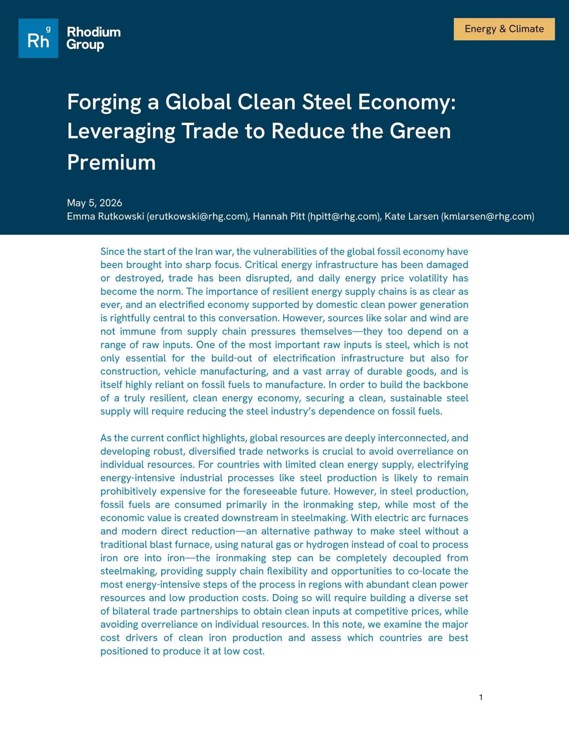 Forging a global clean steel economy: Leveraging trade to reduce the green premium