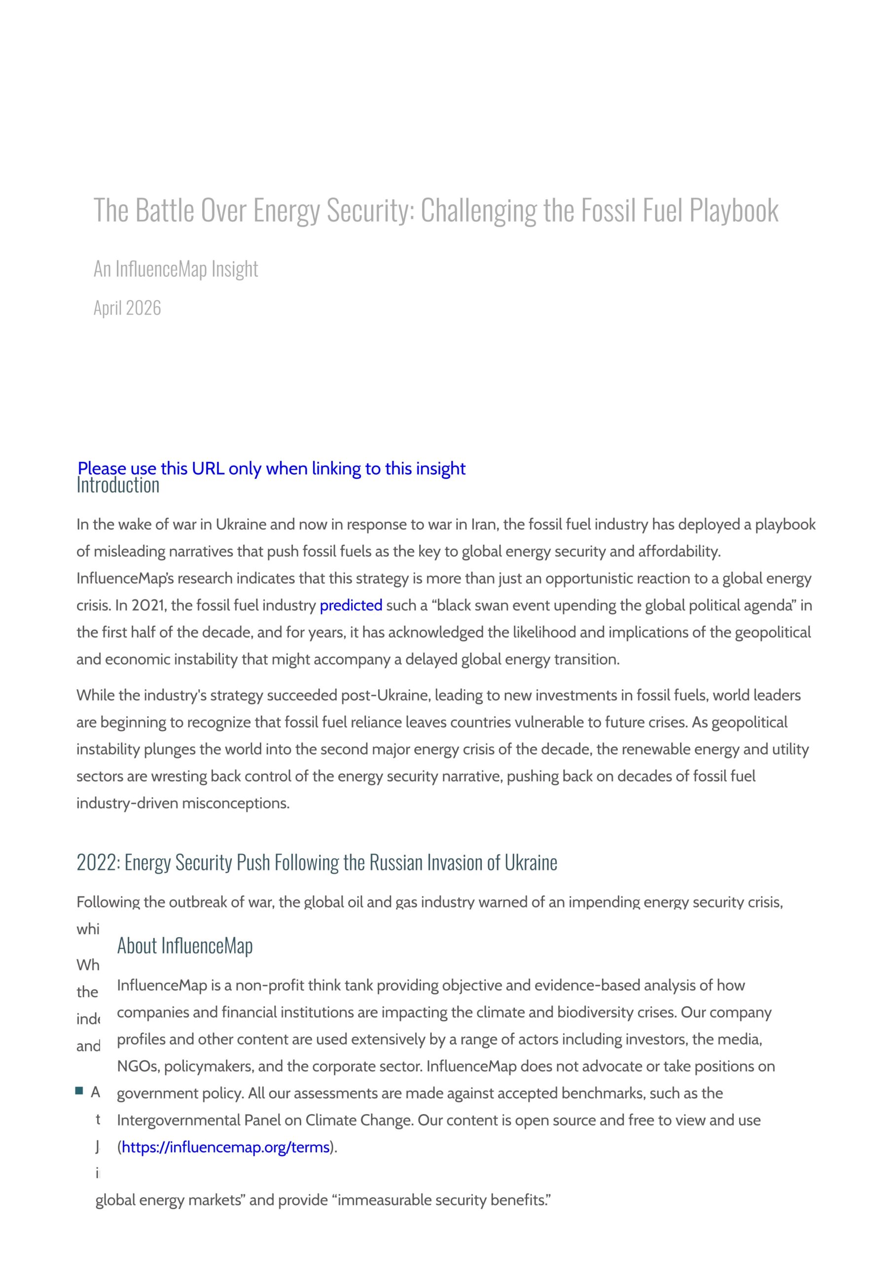 The battle over energy security: Challenging the fossil fuel playbook