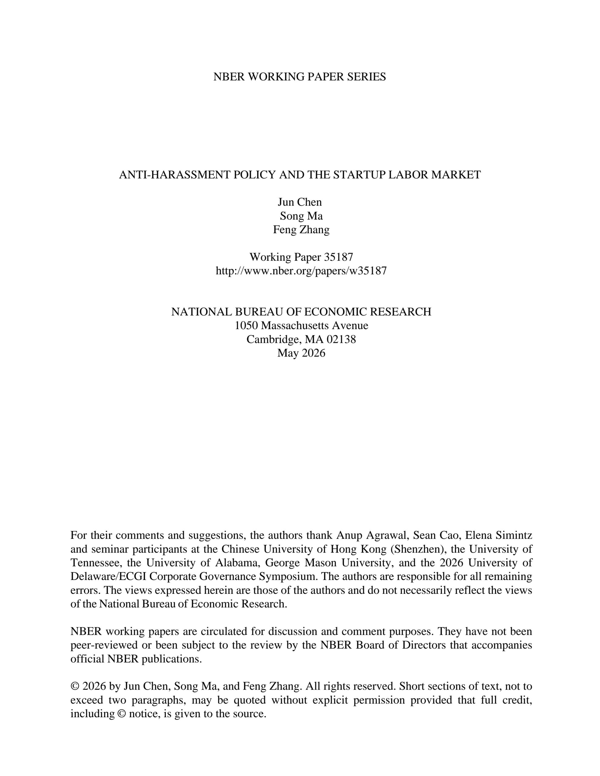 Anti-harassment policy and the startup labor market