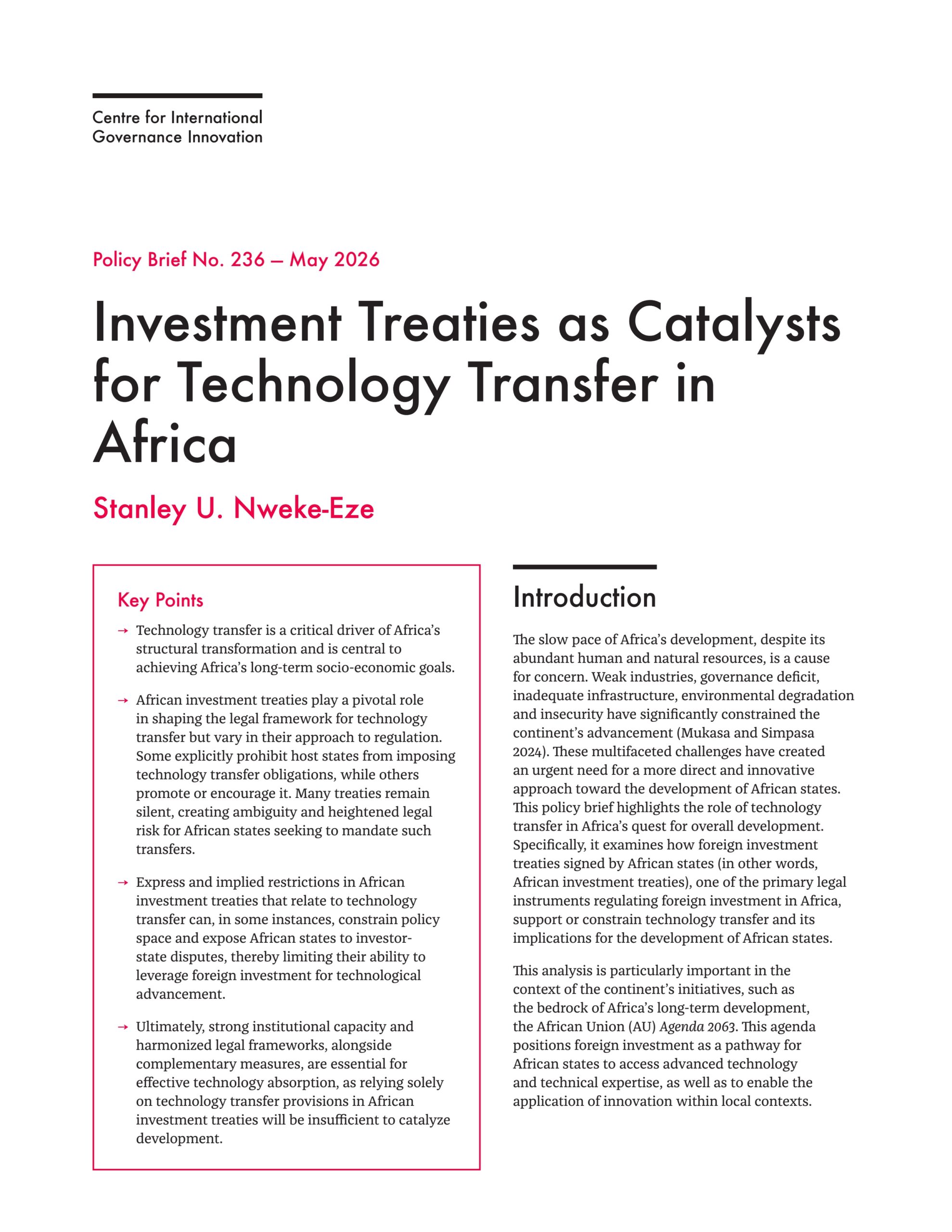 Investment treaties as catalysts for technology transfer in Africa